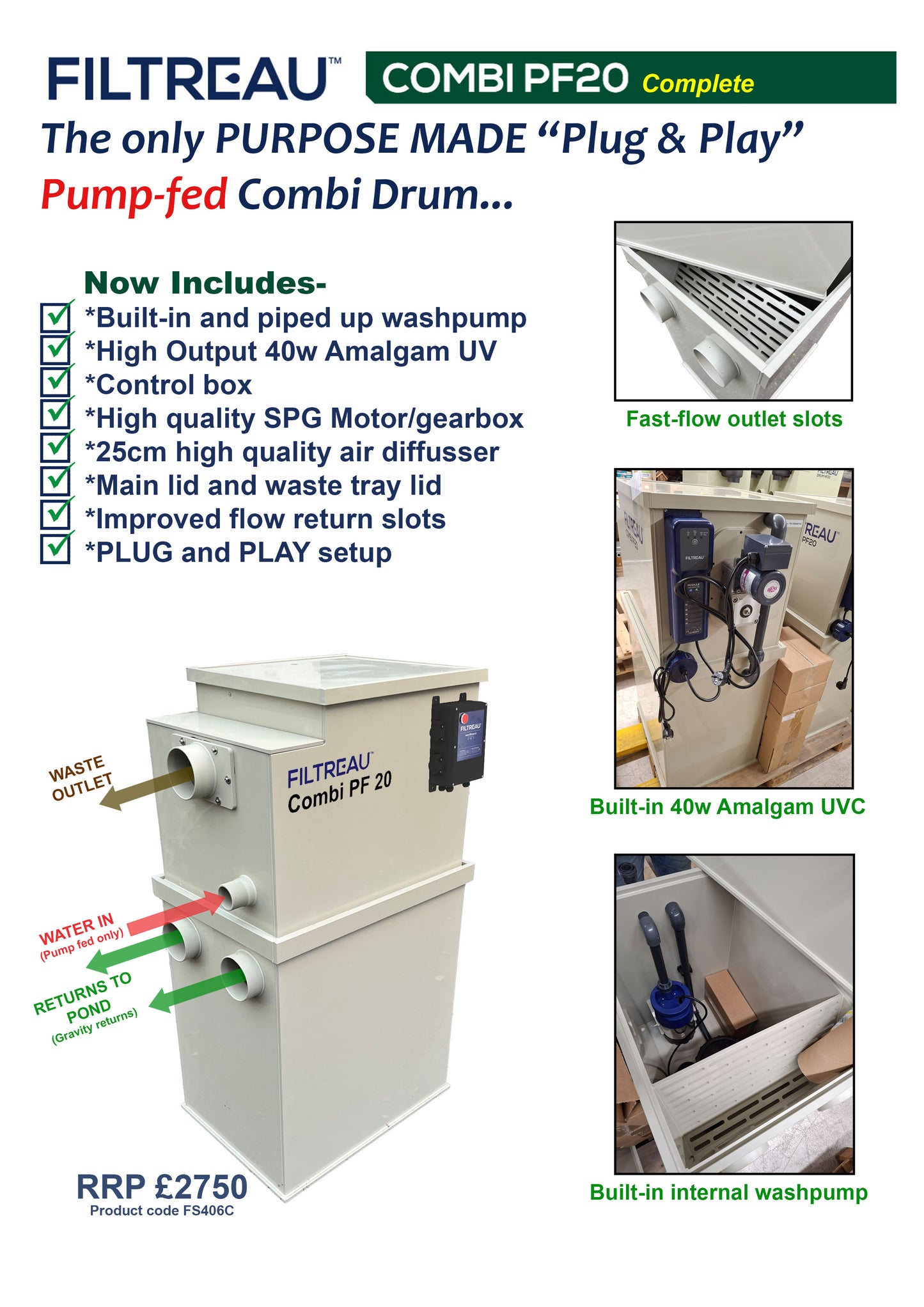 Filtreau Pump fed Combi-Filter PF20 Plug&Play (Inc rinsepump)